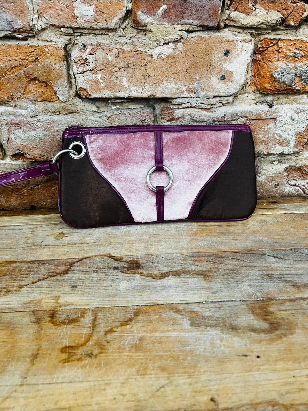 Women’s Purple Velvet & Brown Wristlet Clutch